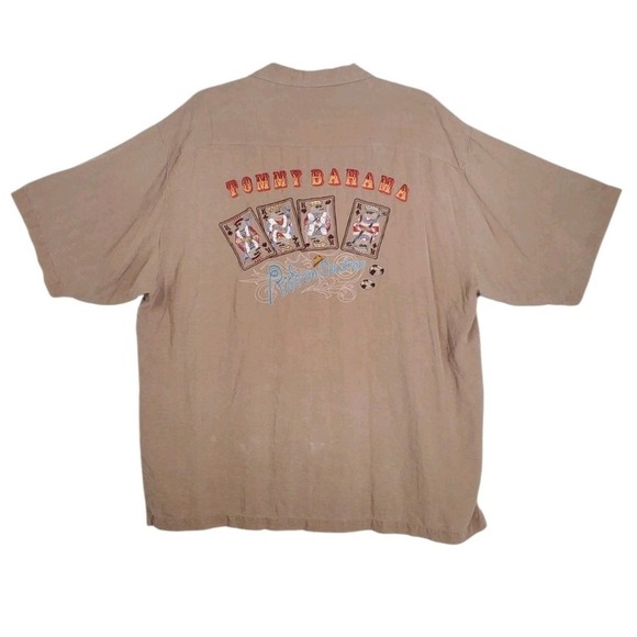 Tommy Bahama Pure Silk Shirt Hawaiian Men XL Brown Embroidered Ride 'Em Cowboys - Picture 1 of 11